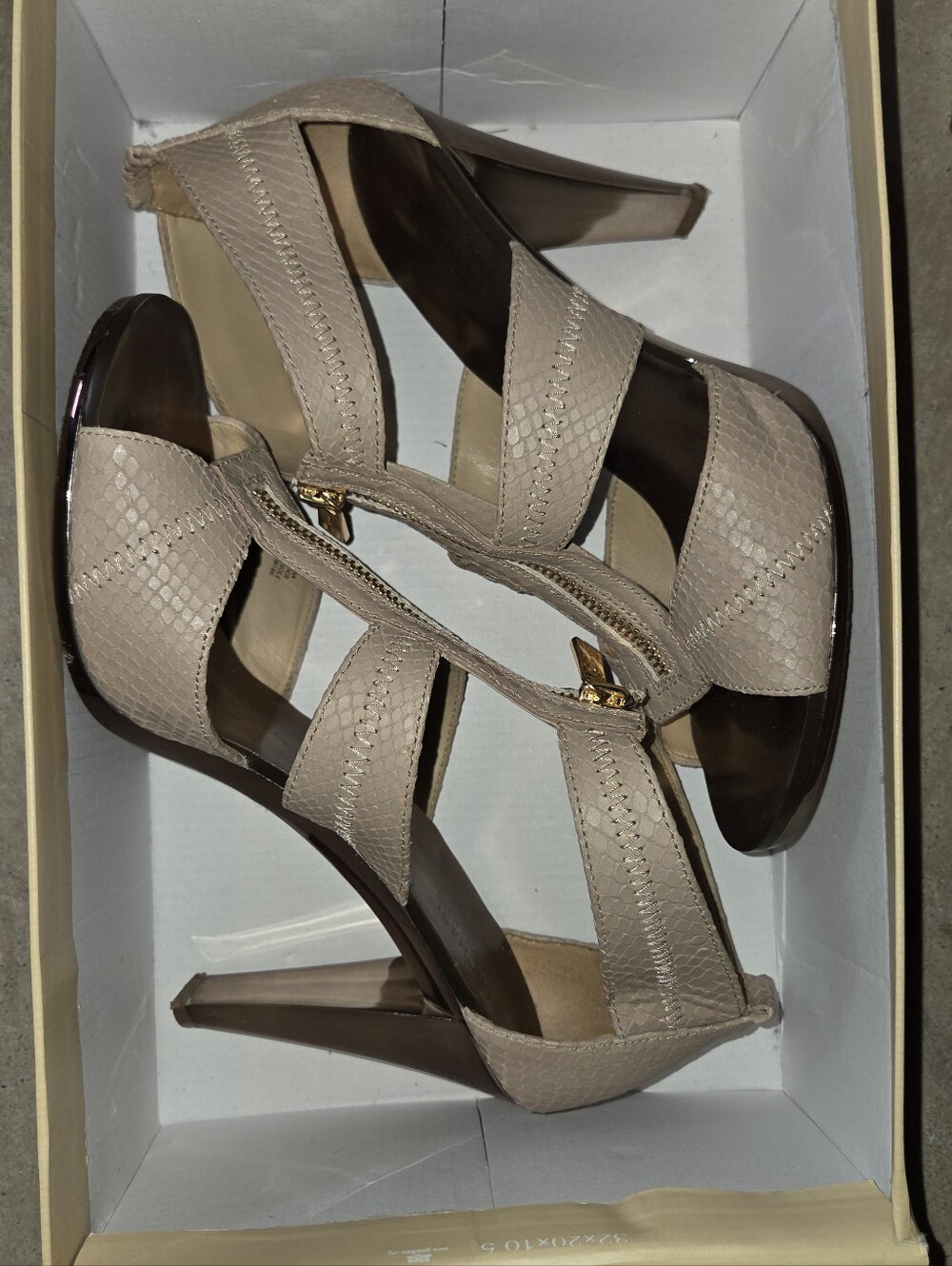 Michael Kors Berkley T-Strap Heels – Size 10 – Nude Snakeskin Embossed